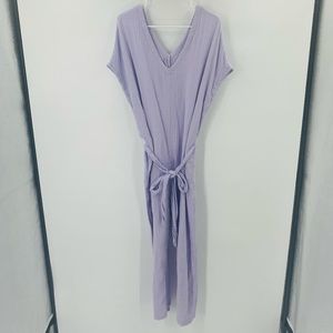 Pact Organic Cotton Coastal Tie Waist Jumpsuit Lavender Size Large